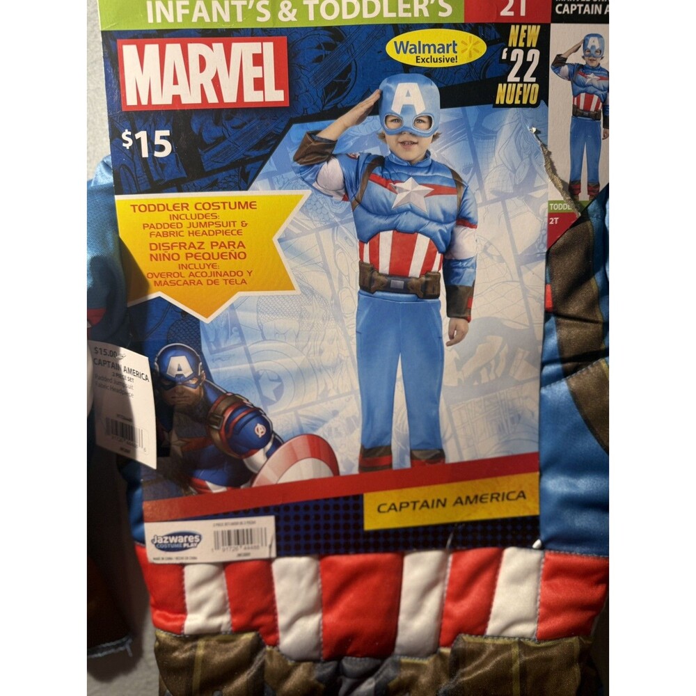Marvel Captain America Padded Muscle Chest Costume Set w/ Mask Sz 2T + shield